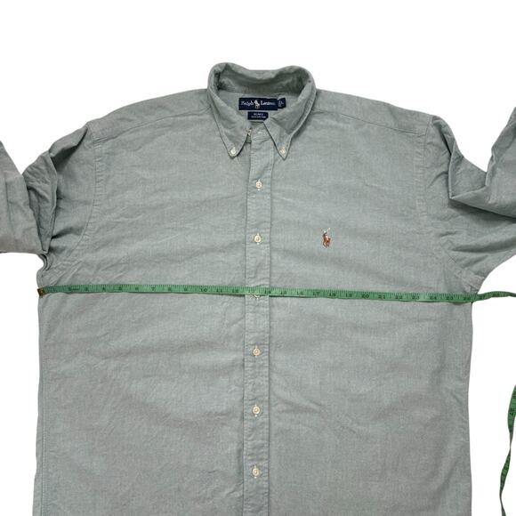RALPH LAUREN Green Blake 100% Cotton Long Sleeve Button Up Shirt Sz Large Pony - Picture 5 of 7